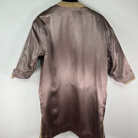 Vintage 60s 70s Camel Suede Coat Big Button Minimalist Retro Boho M L - Picture 4 of 10